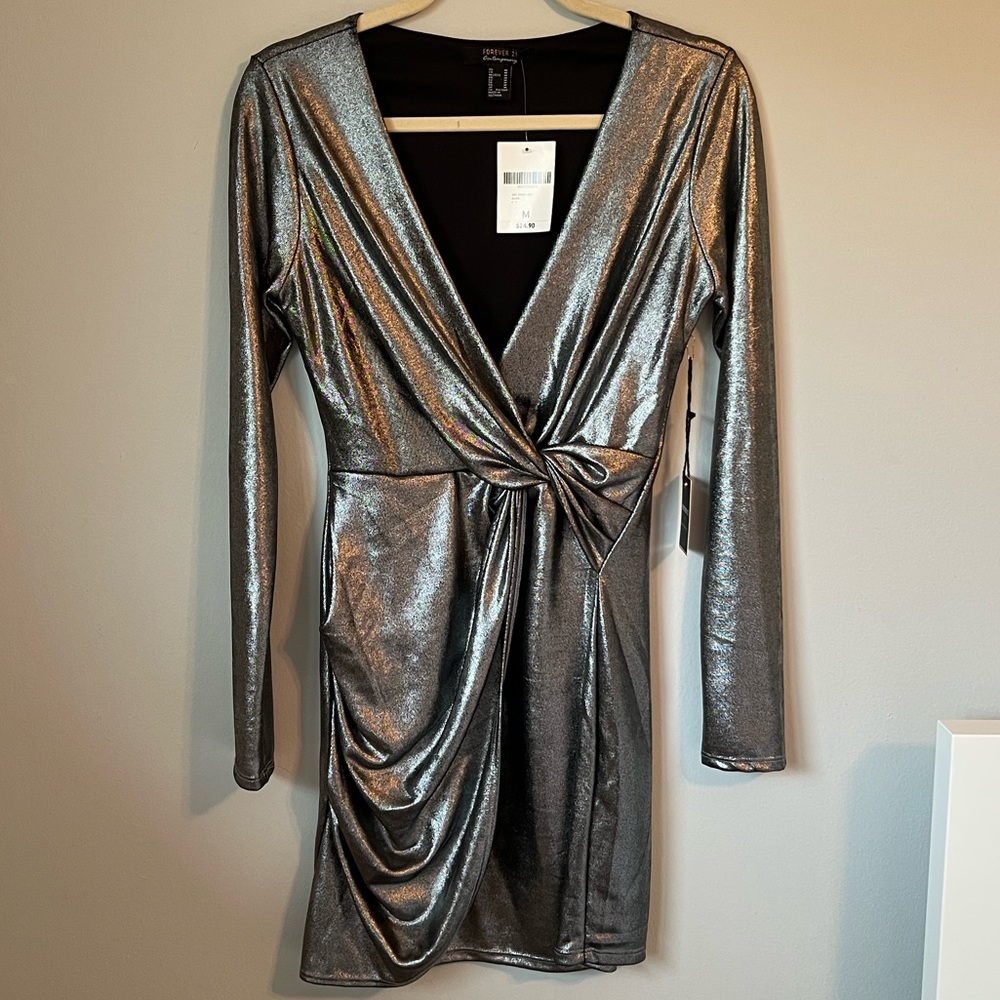 F21 Silver Knot Mini Dress Sz M